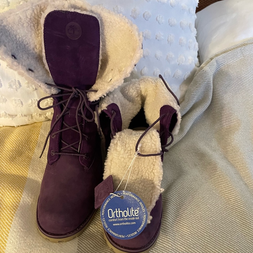 Brand new Timberland Women’s  Waterproof Teddy Fleece Fold Down Boot – purple.